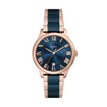 Load image into Gallery viewer, Gilmore Three-Hand Date Rose Gold-Tone and Navy Ceramic Watch