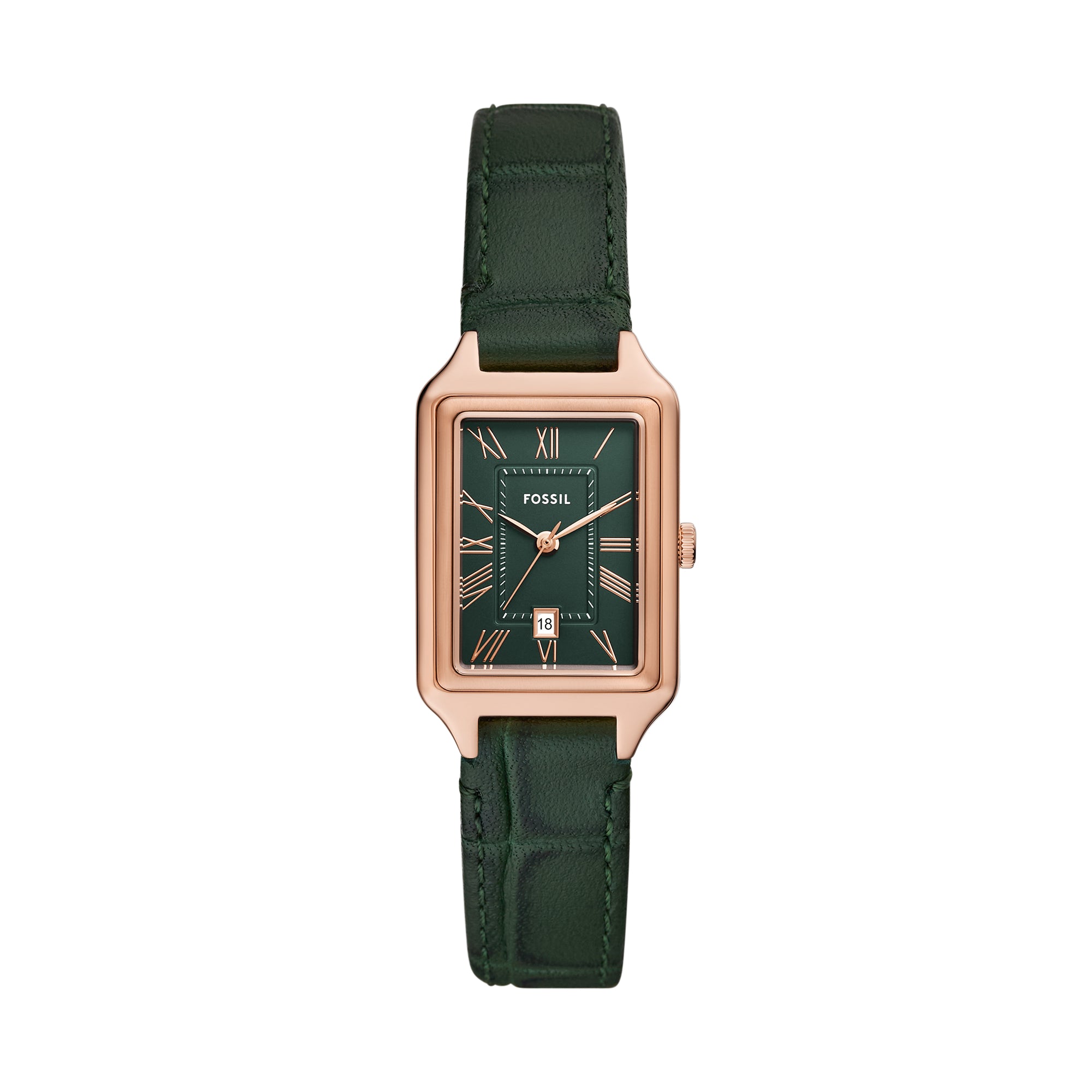 Fossil Raquel Three-Hand Date Green Croco LiteHide™ Leather Watch