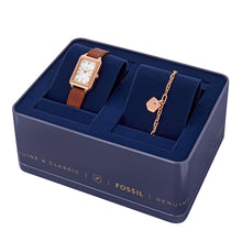 Load image into Gallery viewer, Raquel Three-Hand Date Medium Brown Leather Watch and Bracelet Set