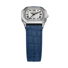 Load image into Gallery viewer, Harlow Three-Hand Navy Croco Leather Watch