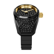 Load image into Gallery viewer, Watch Ring Two-Hand Pavé Black Stainless Steel Watch