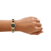 Load image into Gallery viewer, Harlow Three-Hand Black Leather and Gold-Tone Stainless Steel Watch