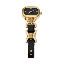 Load image into Gallery viewer, Harlow Three-Hand Black Leather and Gold-Tone Stainless Steel Watch