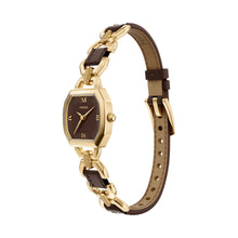 Load image into Gallery viewer, Harlow Three-Hand Brown Leather and Gold-Tone Stainless Steel Watch
