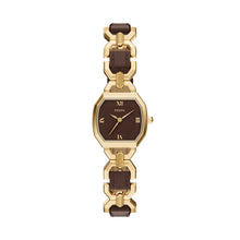 Load image into Gallery viewer, Harlow Three-Hand Brown Leather and Gold-Tone Stainless Steel Watch