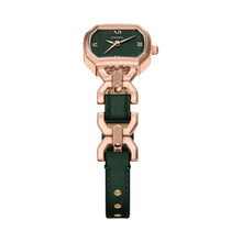 Load image into Gallery viewer, Harlow Three-Hand Green Leather and Rose Gold-Tone Stainless Steel Watch