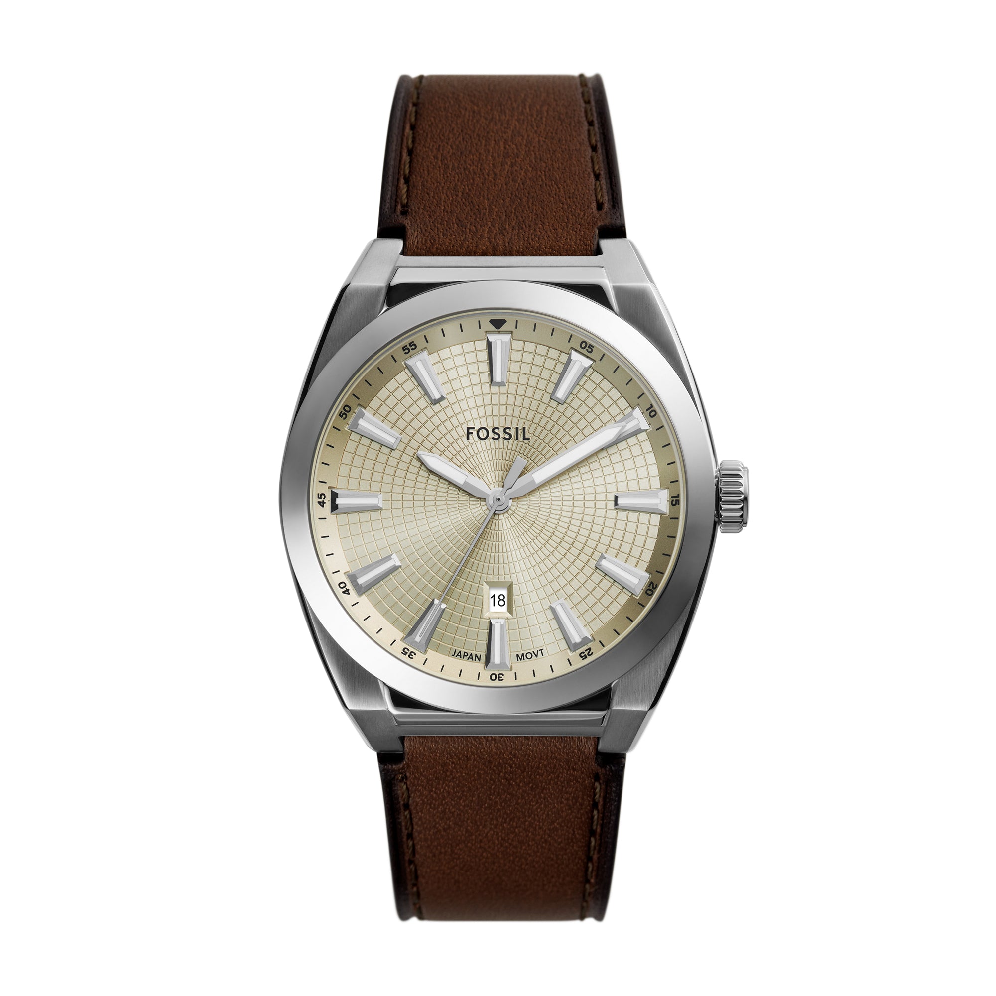 Buy ​Everett Three-Hand Date Brown Leather Watch Online - Fossil