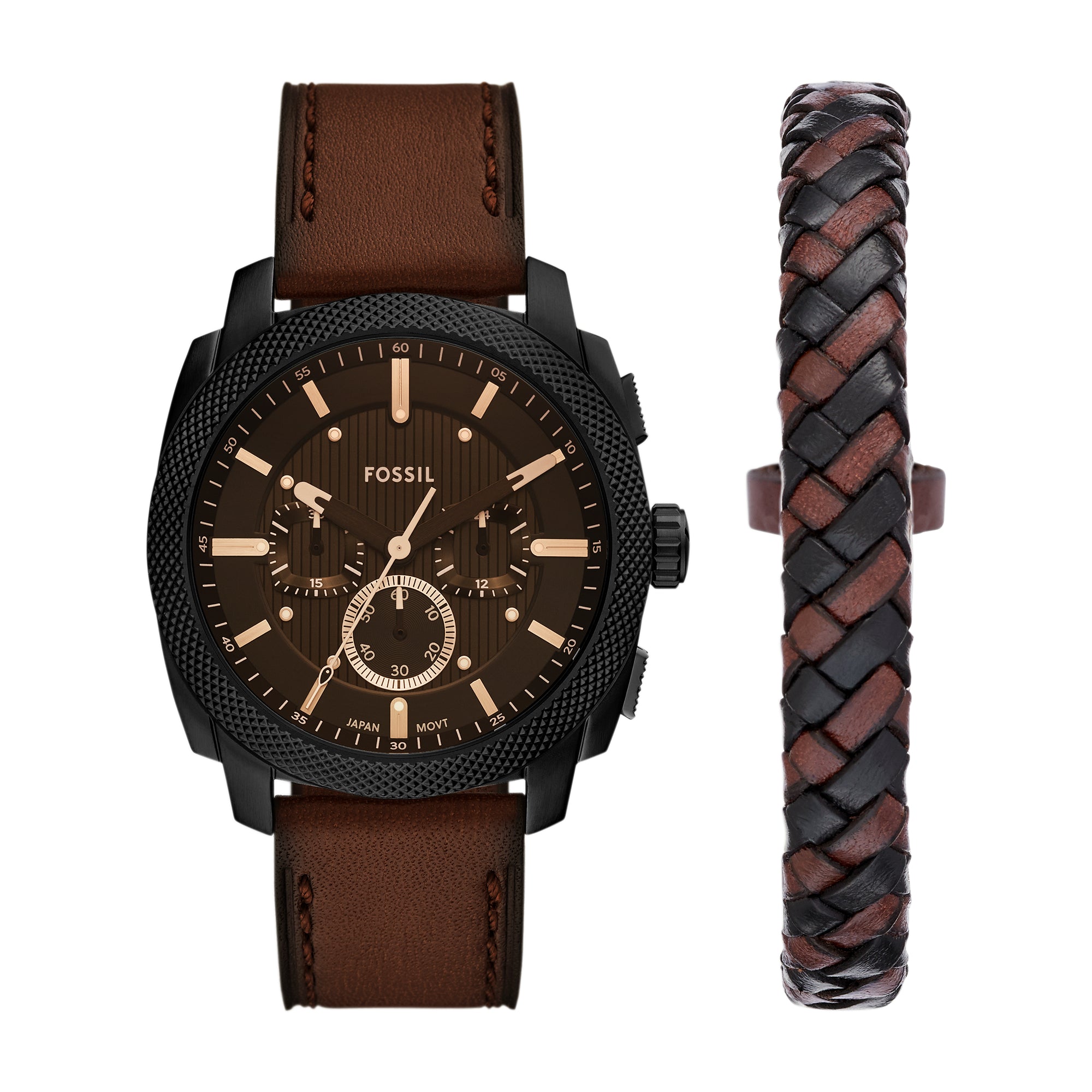 Machine Chronograph Brown Leather Watch and Bracelet Se – Fossil