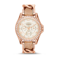 Load image into Gallery viewer, Riley Multifunction Rose-Tone & Sand Leather Watch