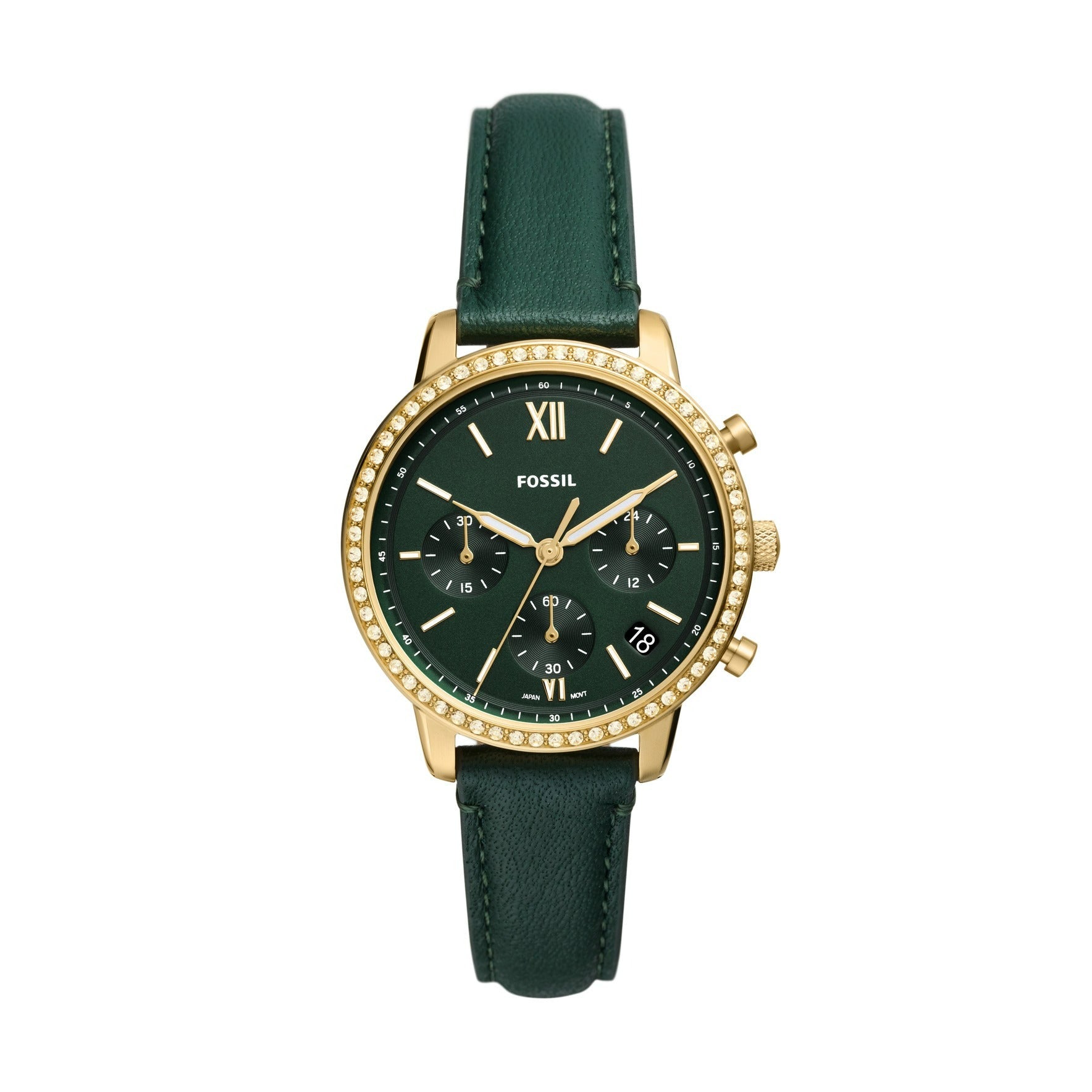 Fossil green leather watch sale