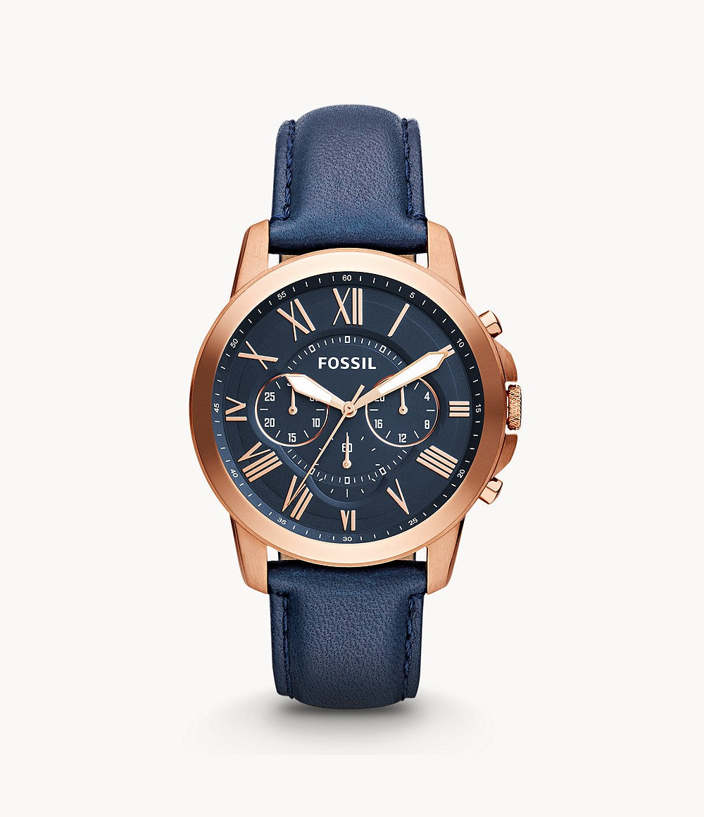 Fossil Grant Chronograph buy Navy Leather Watch New