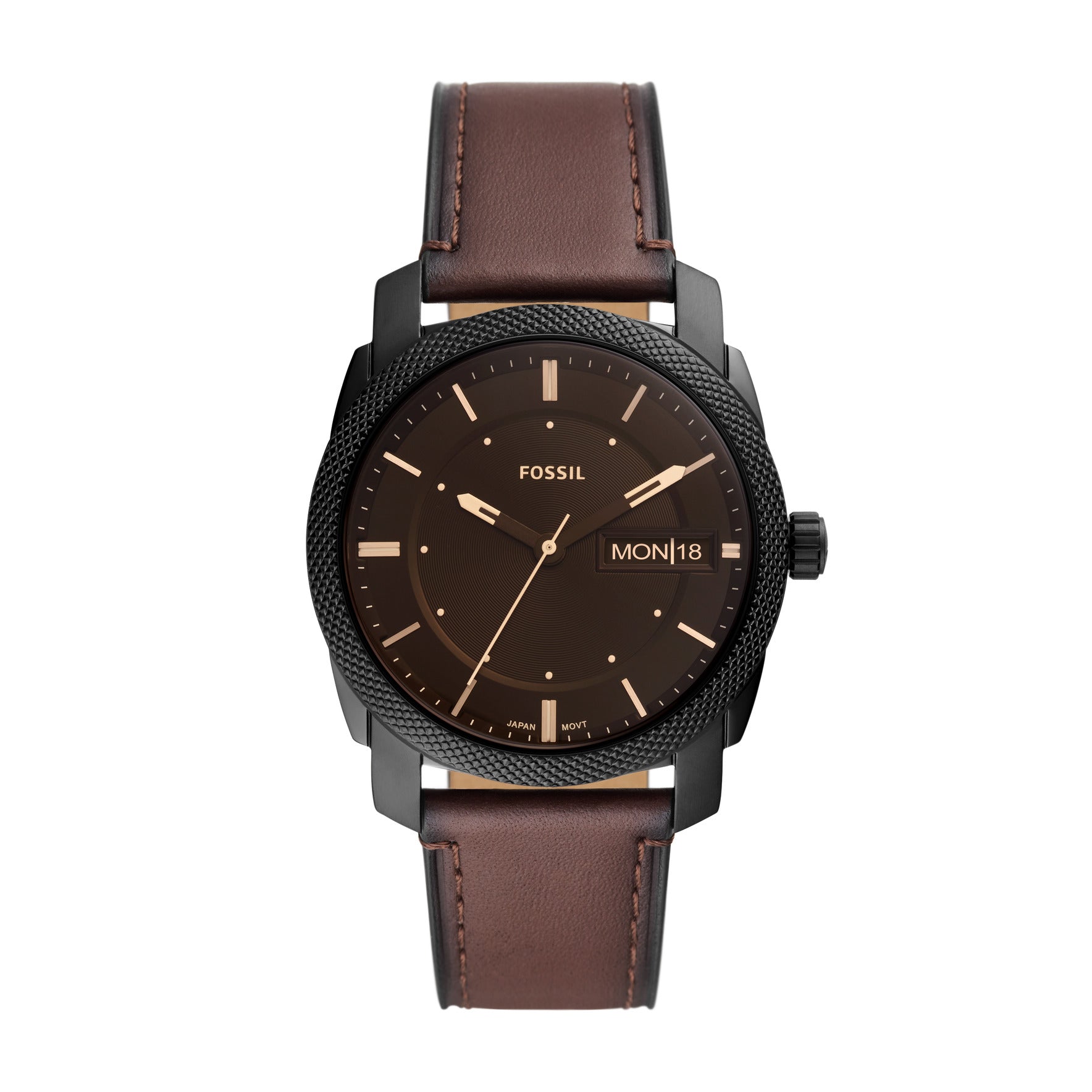 Fossil Machine Three-Hand Date Brown Leather Watch – Fossil Malaysia