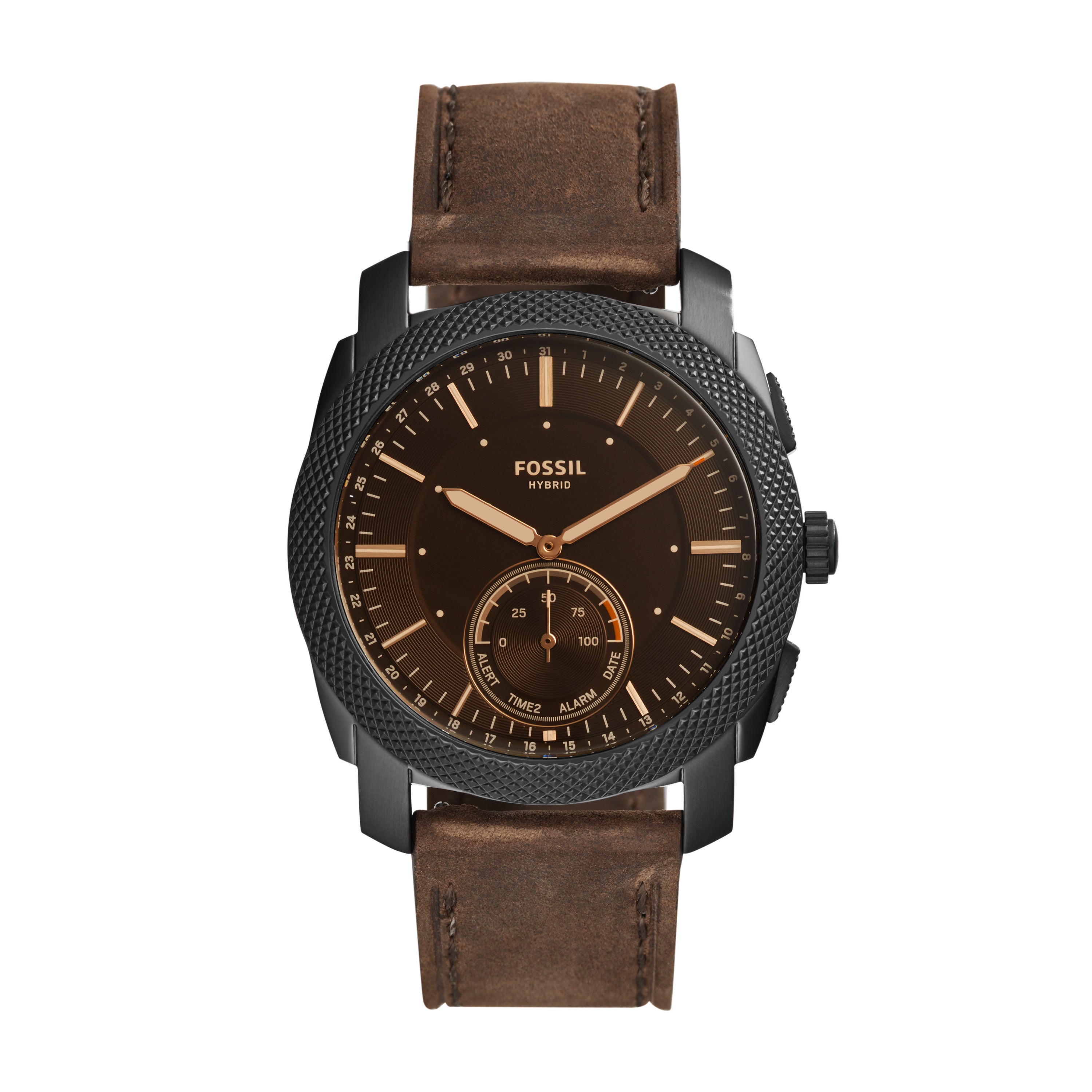 Fossil Hybrid Smartwatch Machine Dark Brown Leather Fossil Malaysia