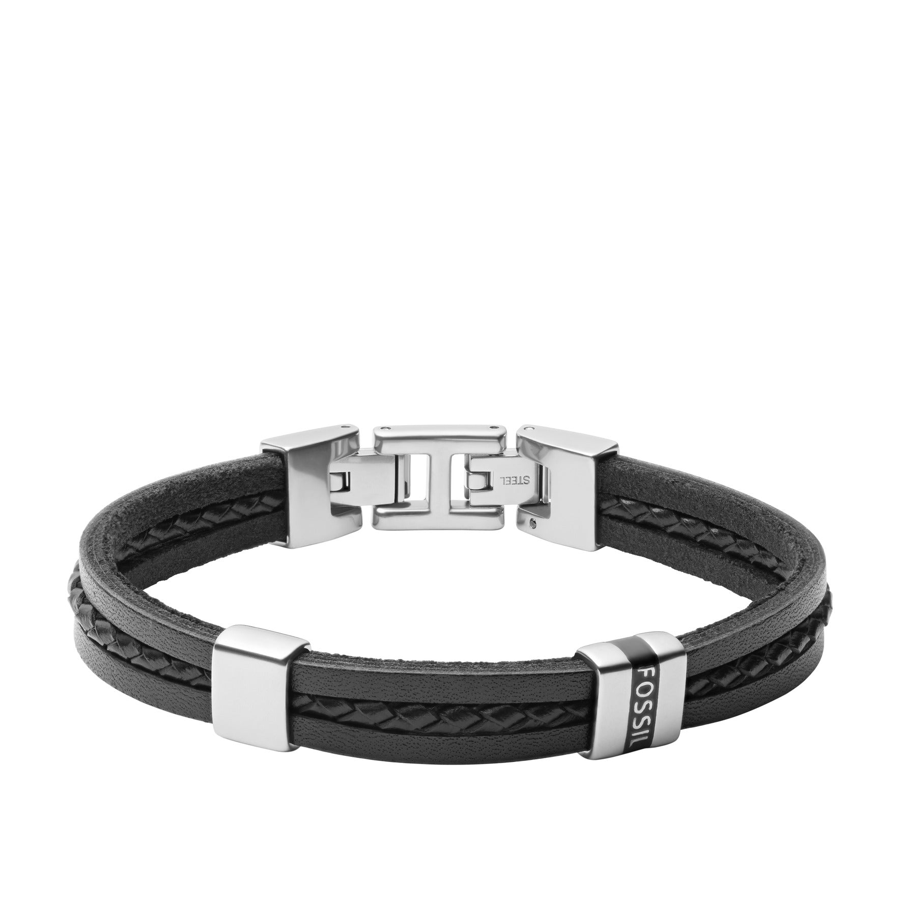Fossil Leather Essentials Black Leather Multi-Strand Bracelet