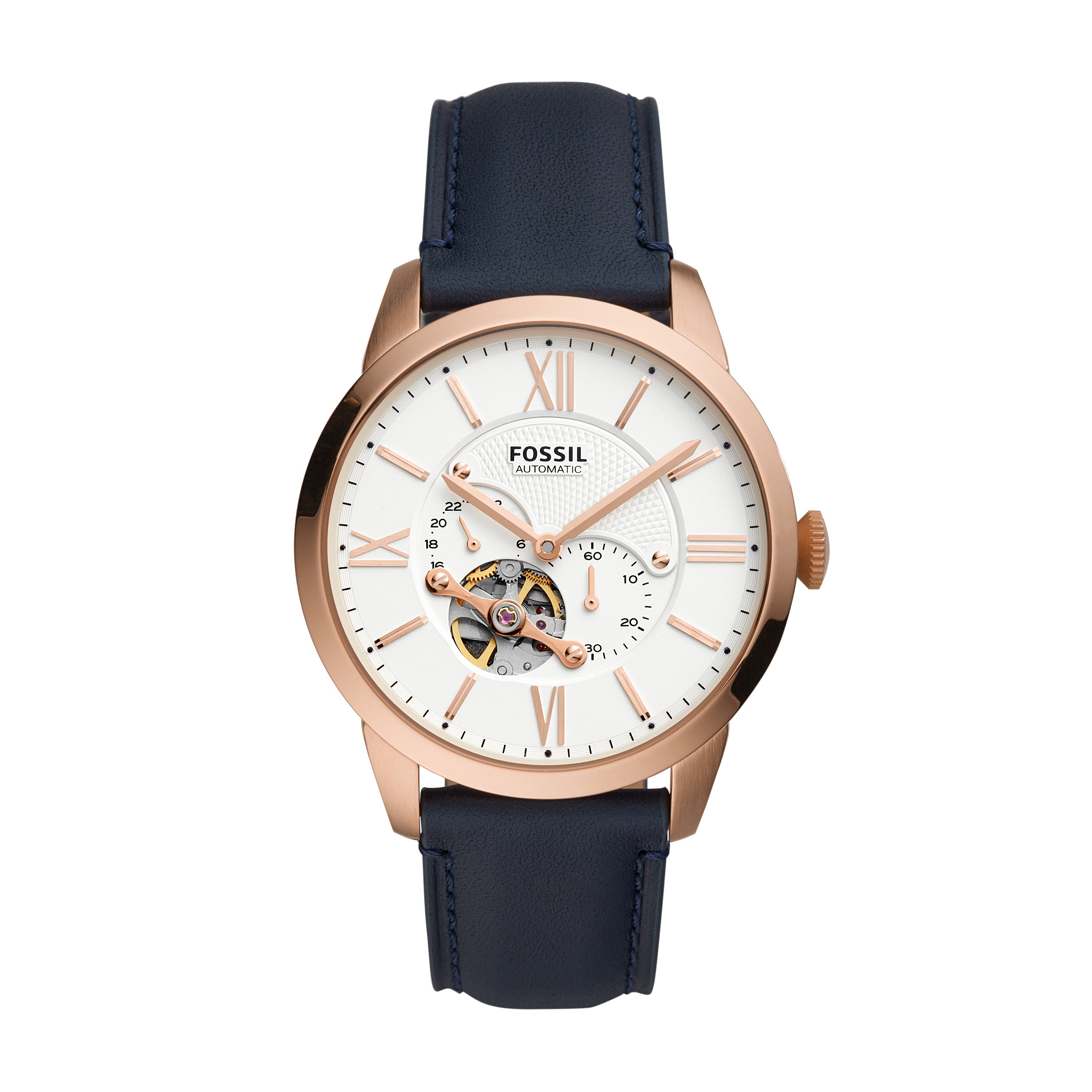 Fossil Townsman Automatic Navy Leather Watch Fossil Malaysia