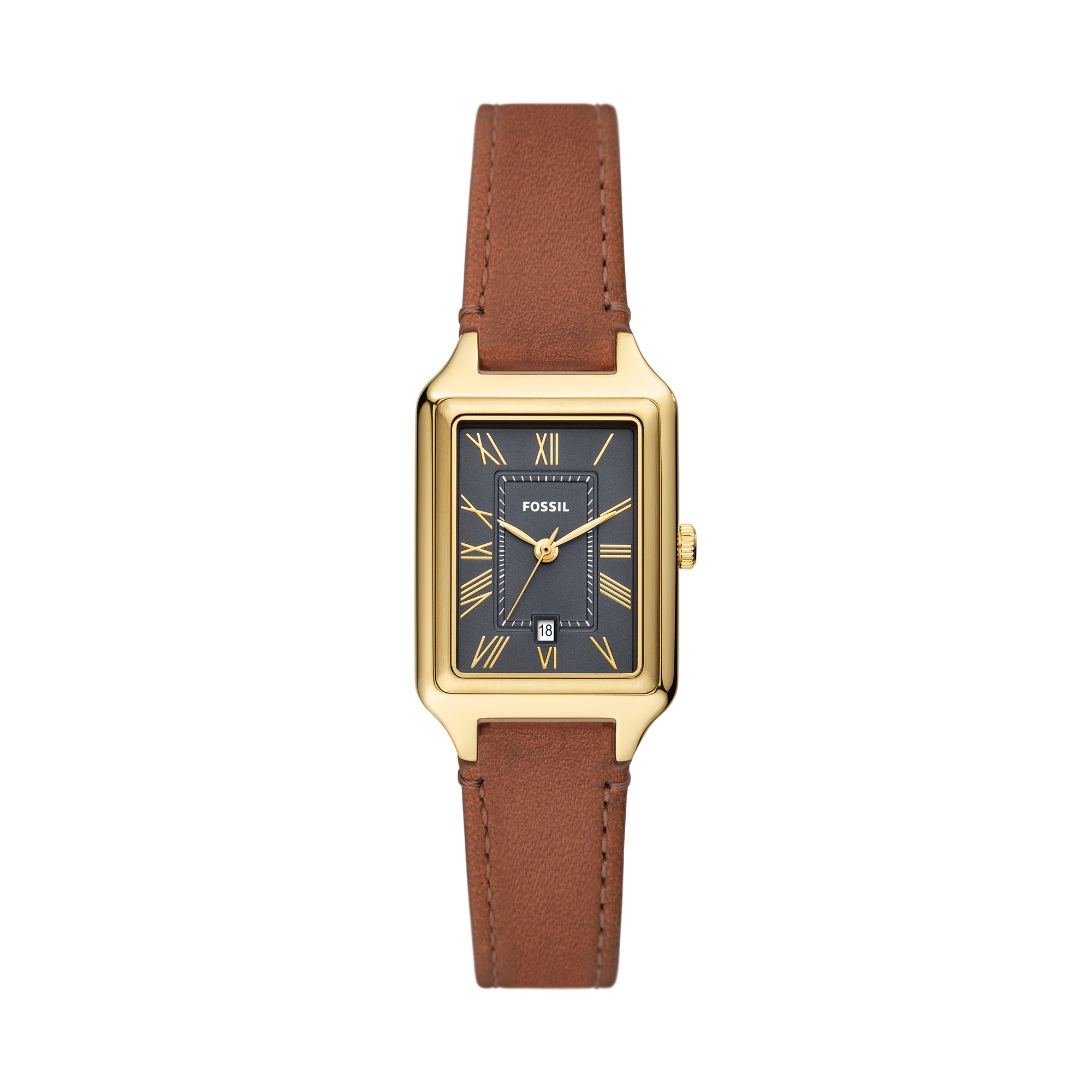 Fossil Raquel Three-Hand Date Medium Brown LiteHide™ Leather Watch ...