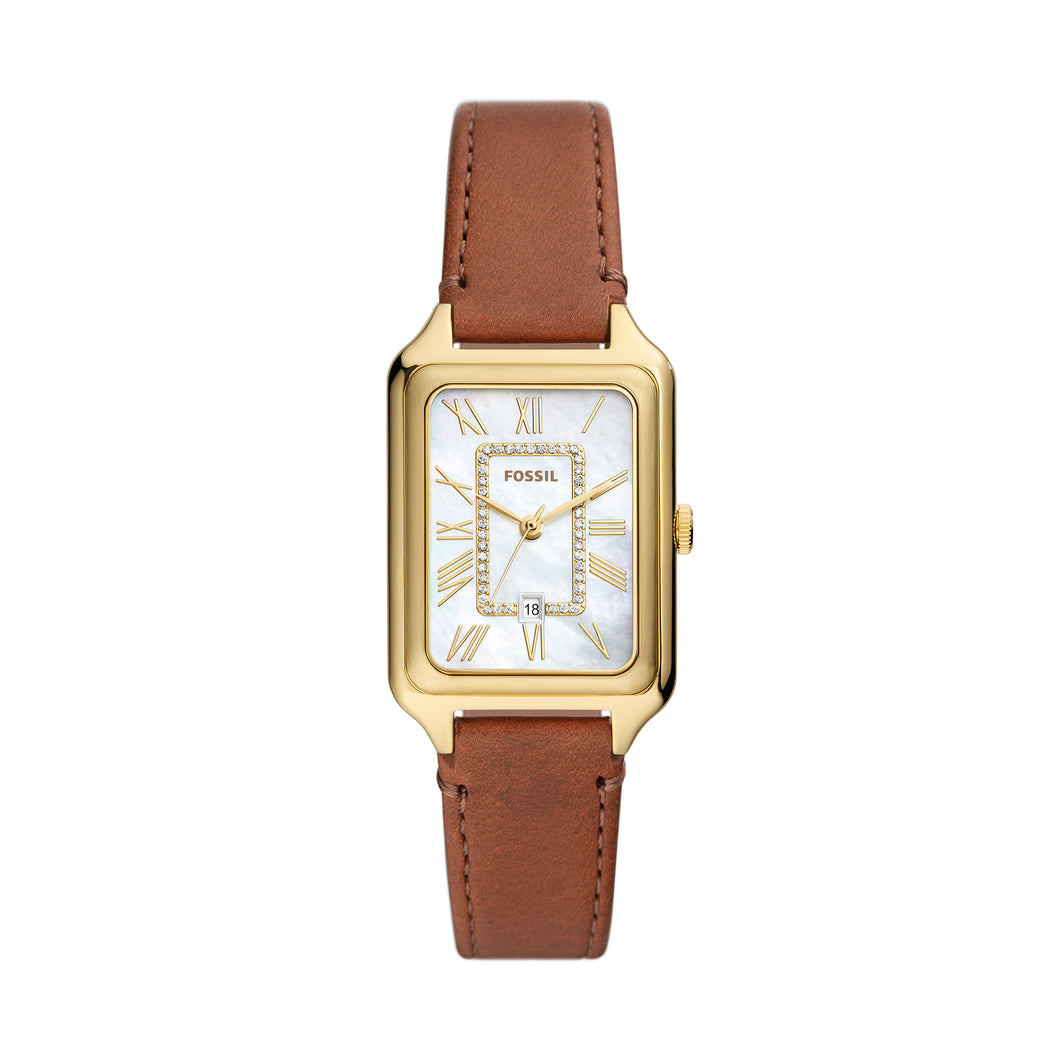 Raquel Three-Hand Date Medium Brown LiteHide™ Leather Watch