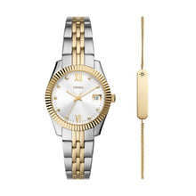 Load image into Gallery viewer, Scarlette Three-Hand Date Gold-Tone Stainless Steel Watch and Topring Box Set
