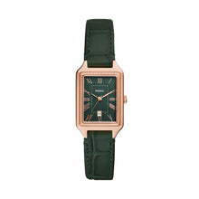 Load image into Gallery viewer, Raquel Three-Hand Date Green Croco LiteHide™ Leather Watch
