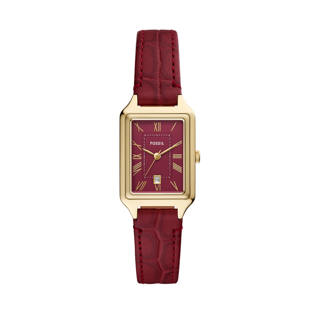 Raquel Three-Hand Date Red Croco Leather Watch
