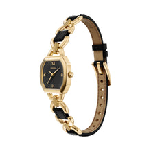 Load image into Gallery viewer, Harlow Three-Hand Black Leather and Gold-Tone Stainless Steel Watch
