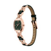 Load image into Gallery viewer, Harlow Three-Hand Green Leather and Rose Gold-Tone Stainless Steel Watch
