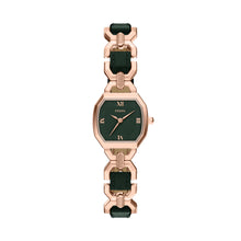 Load image into Gallery viewer, Harlow Three-Hand Green Leather and Rose Gold-Tone Stainless Steel Watch
