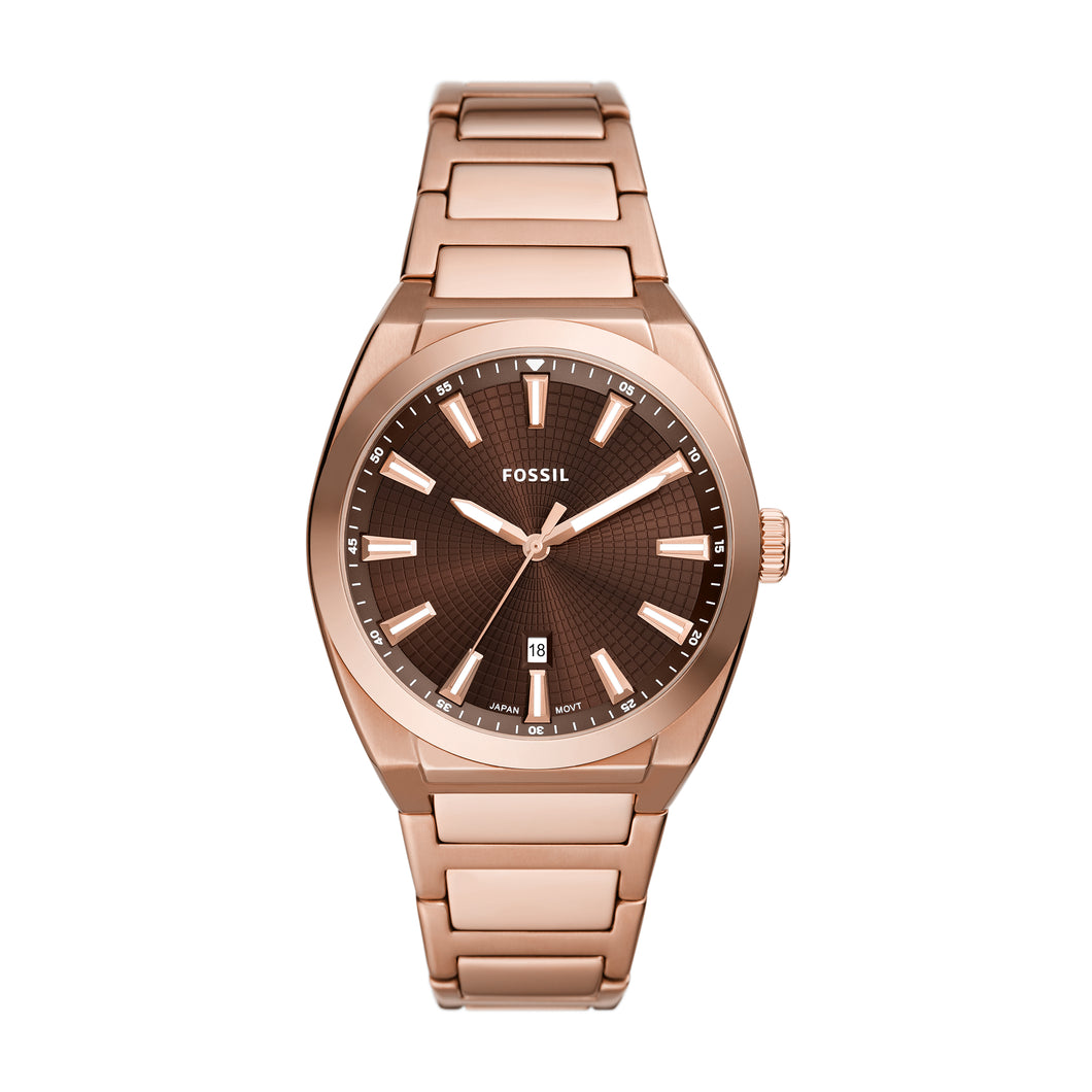 Everett Three-Hand Date Rose Gold-Tone Stainless Steel Watch