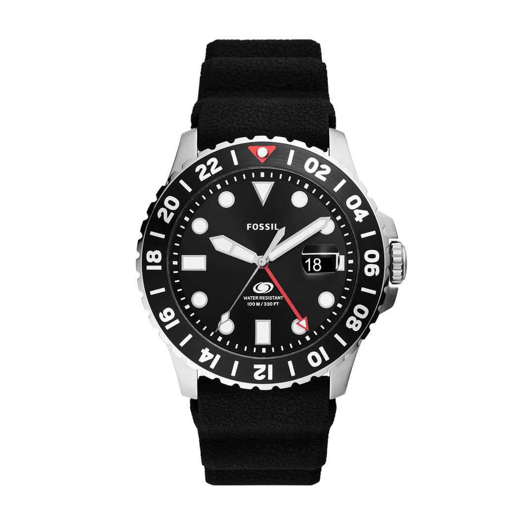 Fossil Blue GMT Black Silicone Watch