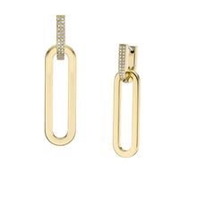 Load image into Gallery viewer, Heritage D-Link Glitz Gold-Tone Stainless Steel Drop Earrings
