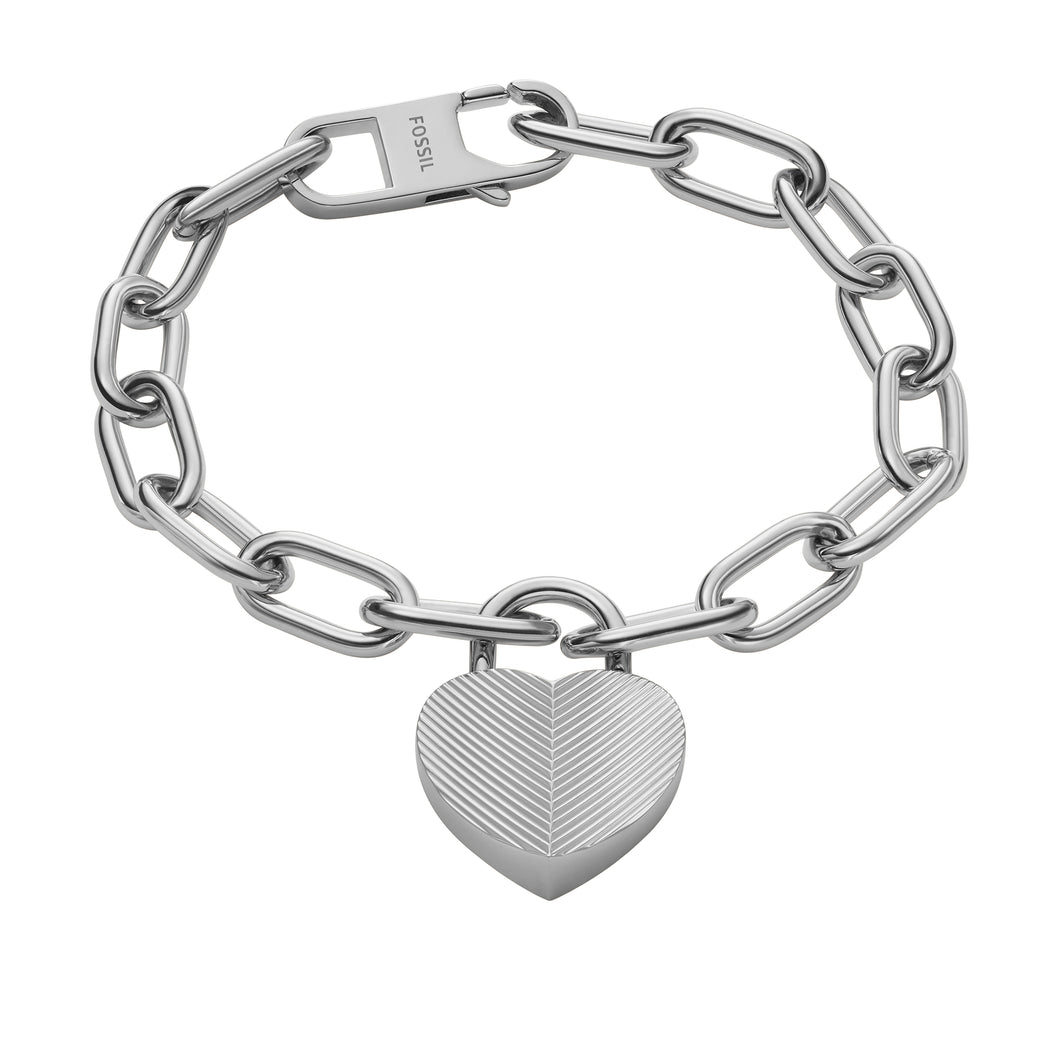 Harlow Linear Texture Heart Stainless Steel Station Bracelet