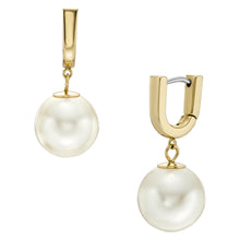 Load image into Gallery viewer, Heritage Pearl D-Link Gold-Tone Stainless Steel Hoop Earrings
