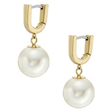 Load image into Gallery viewer, Heritage Pearl D-Link Gold-Tone Stainless Steel Hoop Earrings
