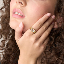 Load image into Gallery viewer, Sutton Shaky Glitz Gold-Tone Stainless Steel Moon and Star Signet Ring
