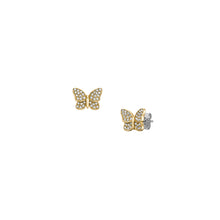 Load image into Gallery viewer, Sutton Pavé Butterfly Gold-Tone Stainless Steel Stud Earrings
