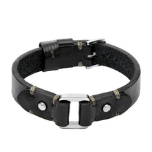 Load image into Gallery viewer, Machine Rugged Stainless Steel and Black Leather Strap Bracelet
