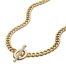 Load image into Gallery viewer, Carlie T-Bar Pavé Gold-Tone Stainless Steel Toggle Necklace

