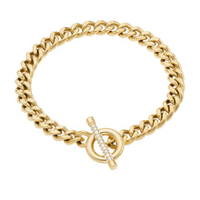 Load image into Gallery viewer, Carlie T-Bar Pavé Gold-Tone Stainless Steel Toggle Bracelet
