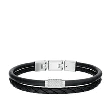 Load image into Gallery viewer, Machine Knurled Texture Black Leather Multi-Strand Bracelet

