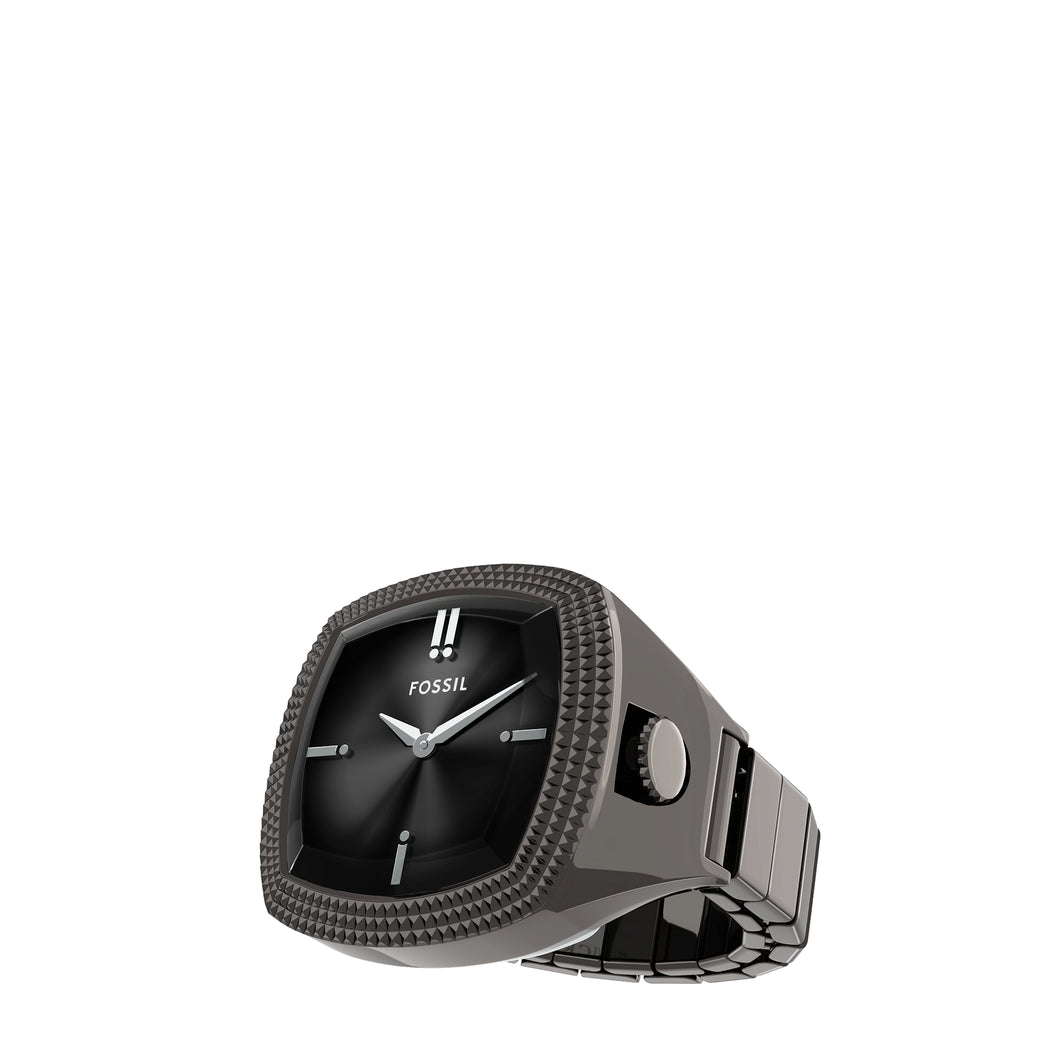 Nick Jonas x Fossil Machine Luxe Grey Vignette Two-Hand Gunmetal Stainless Steel Watch Ring