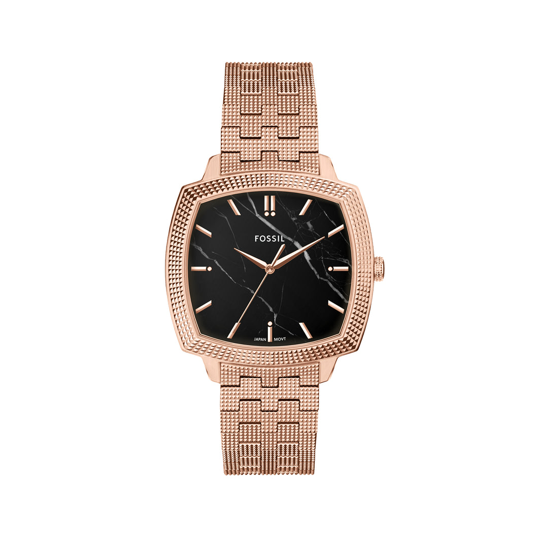 Nick Jonas x Fossil Machine Luxe Marble Three-Hand Rose Gold-Tone Stainless Steel Watch