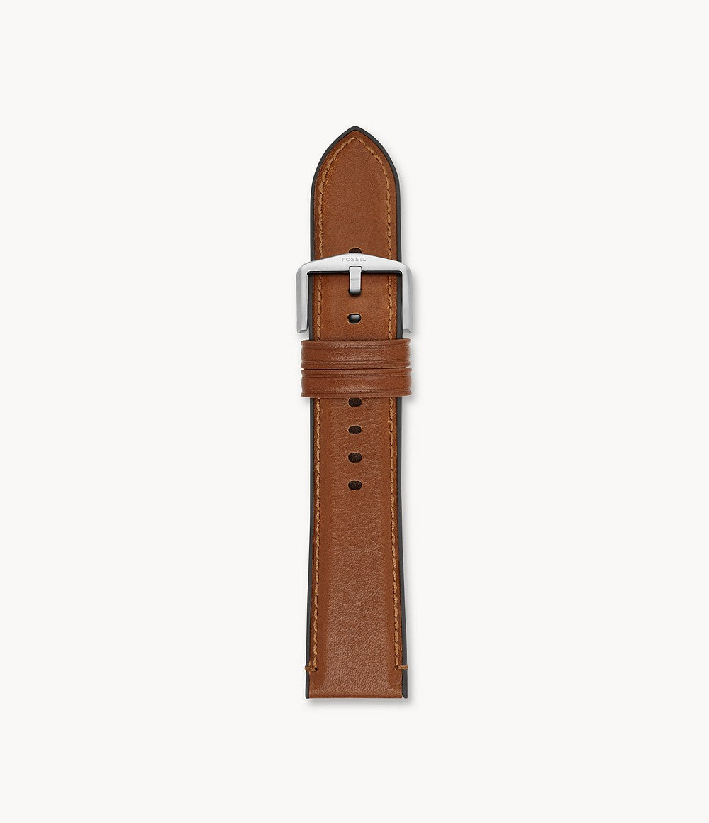 22mm Light Brown Leather and Rubber Watch Strap