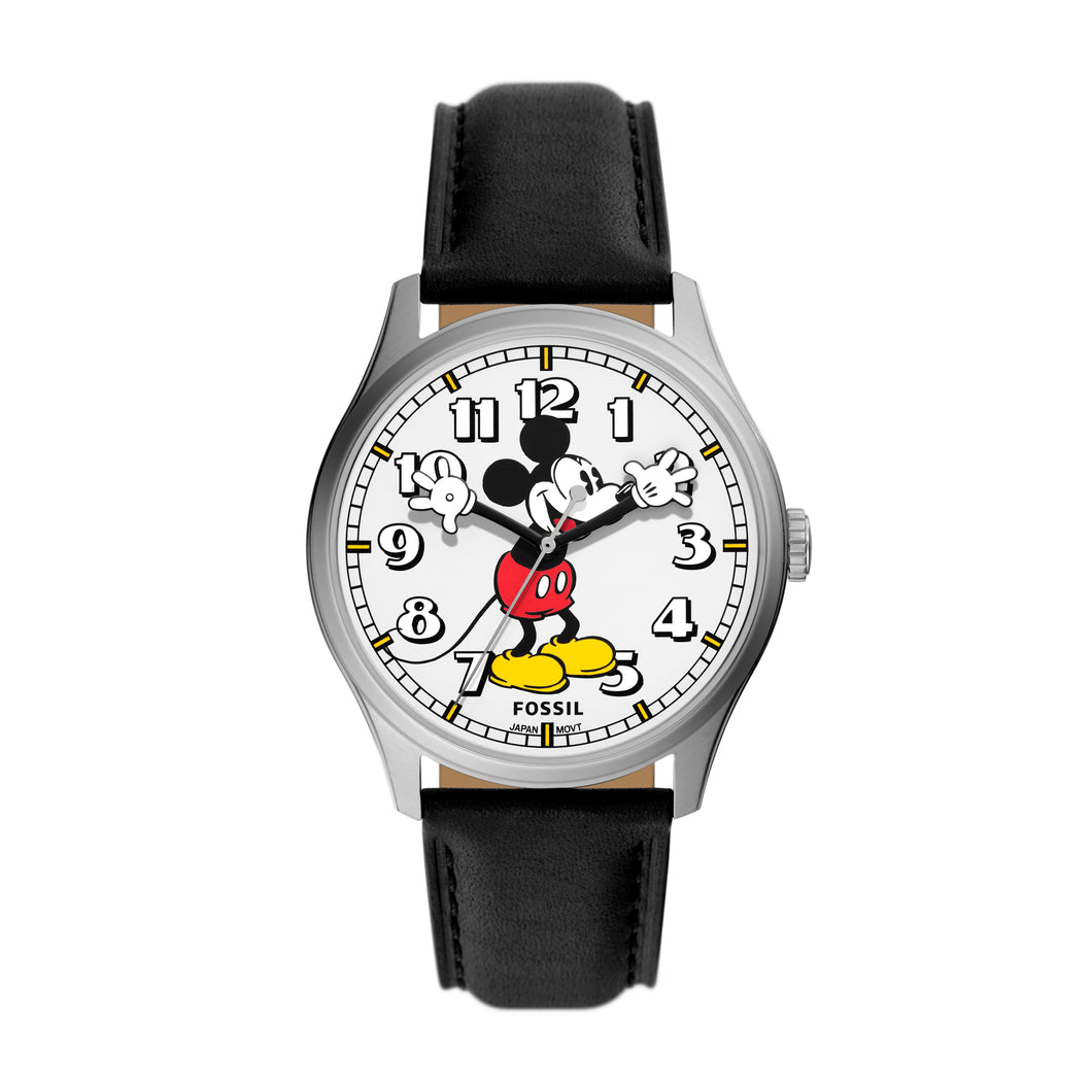 Disney x Fossil Special Edition Three-Hand Black Leather Watch