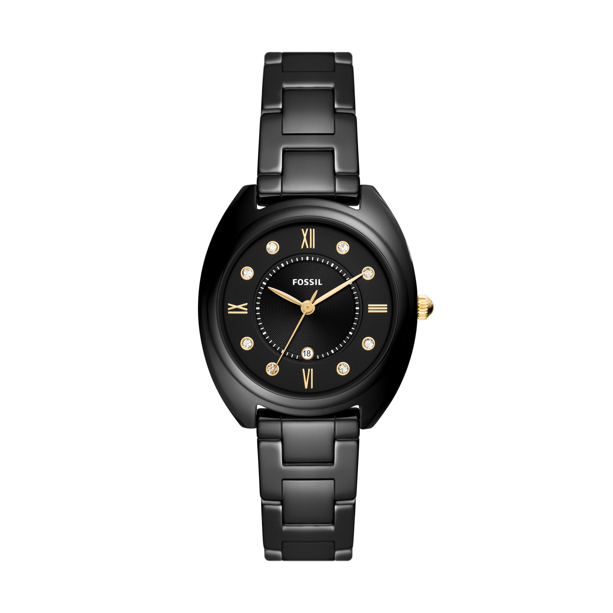 Fossil Gabby Three-Hand Date Black Stainless Steel and Ceramic