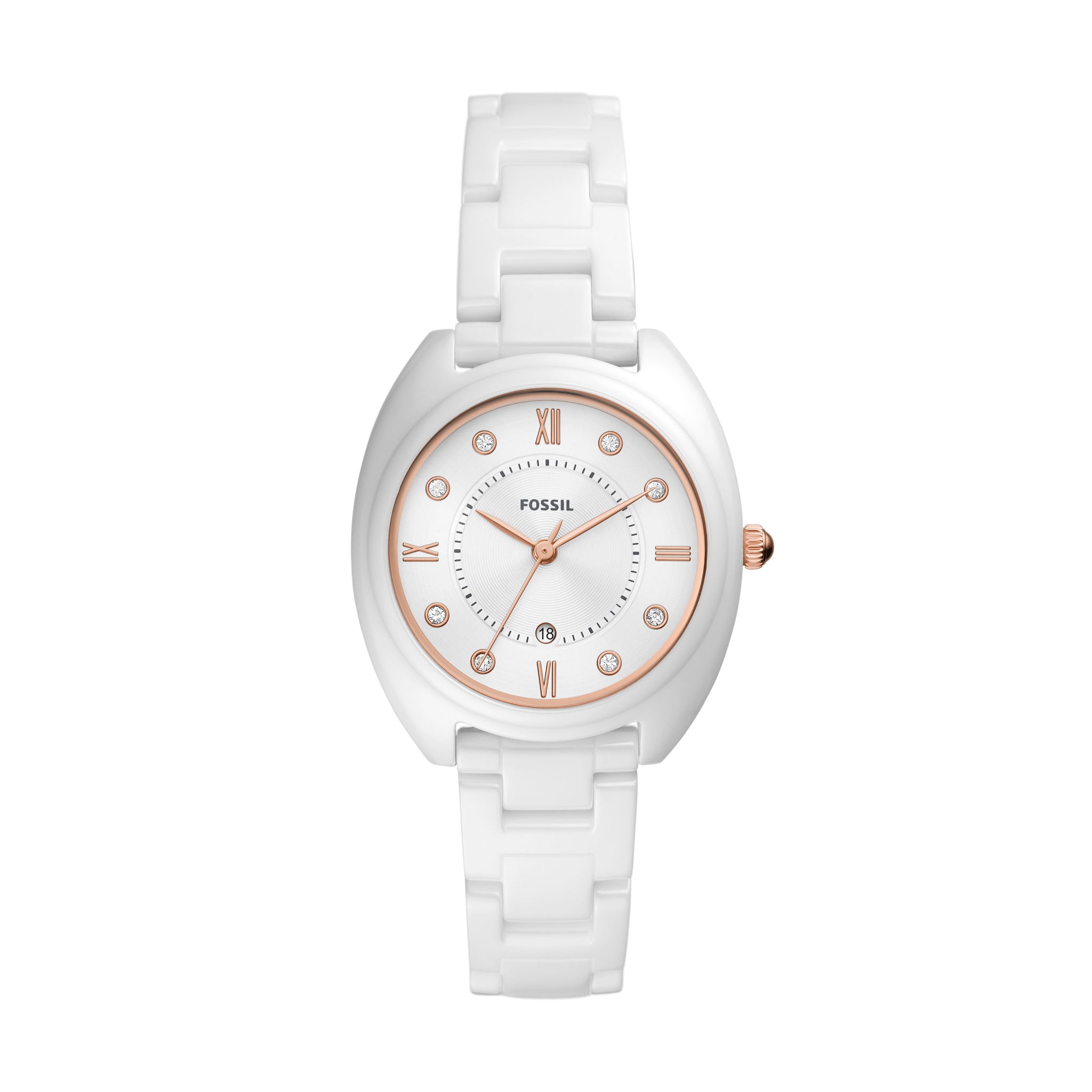 Fossil Gabby Three Hand Date White Stainless Steel and Ceramic Watch Fossil Malaysia