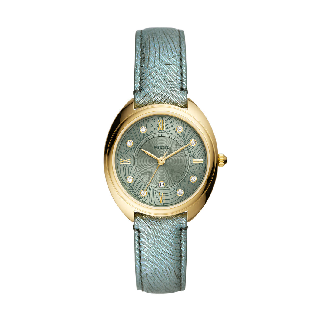 Gabby Three-Hand Date Green Leather Watch