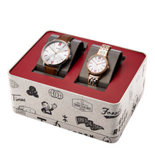 Load image into Gallery viewer, Addison His and Hers Three-Hand Brown Leather and Two-Tone Stainless Steel Watch Set
