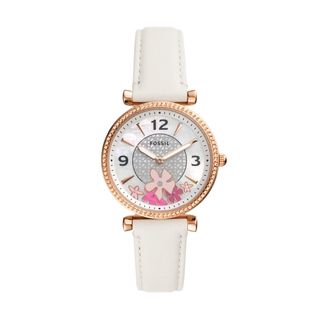 Carlie Two-Hand White Leather Watch