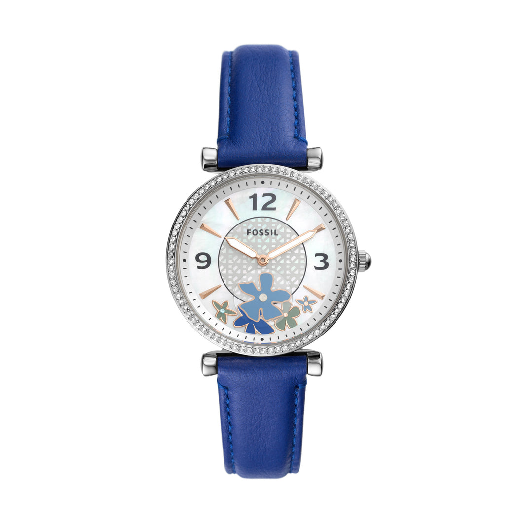 Carlie Two-Hand Blue Leather Watch