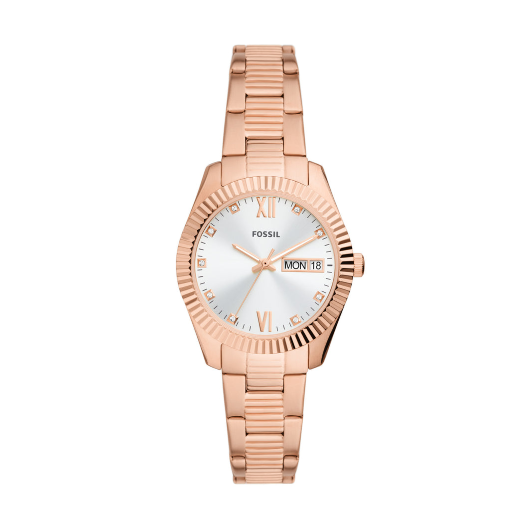 Scarlette Three-Hand Day-Date Rose Gold-Tone Stainless Steel Watch